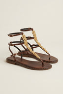 Sandals Double Strap Leaf Detail - Brown Matte