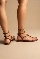 Sandals Double Strap Leaf Detail - Brown Matte
