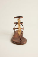 Sandals Double Strap Leaf Detail - Brown Matte