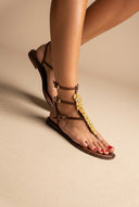 Sandals Double Strap Leaf Detail - Brown Matte