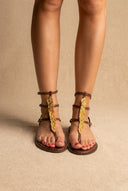 Sandals Double Strap Leaf Detail - Brown Matte