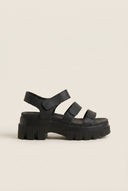 Flatform Sandals Chunky Sole Velcro - Black Matte