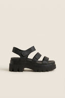Flatform Sandals Chunky Sole Velcro - Black Matte-Flatform Sandals Chunky Sole Velcro - Black Matte