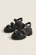 Flatform Sandals Chunky Sole Velcro - Black Matte