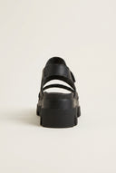 Flatform Sandals Chunky Sole Velcro - Black Matte
