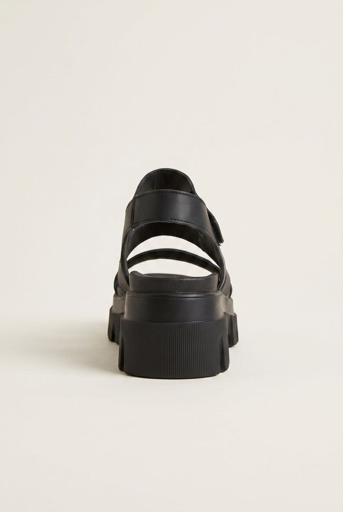 Flatform Sandals Chunky Sole Velcro - Black Matte-Flatform Sandals Chunky Sole Velcro - Black Matte