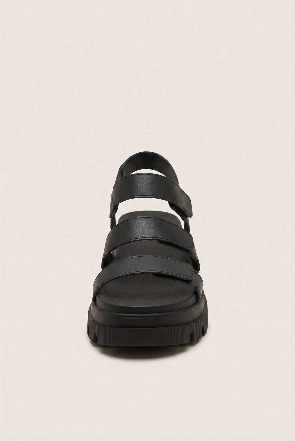 Flatform Sandals Chunky Sole Velcro - Black Matte-Flatform Sandals Chunky Sole Velcro - Black Matte