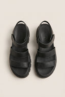 Flatform Sandals Chunky Sole Velcro - Black Matte