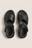 Flatform Sandals Chunky Sole Crossover - Black Matte