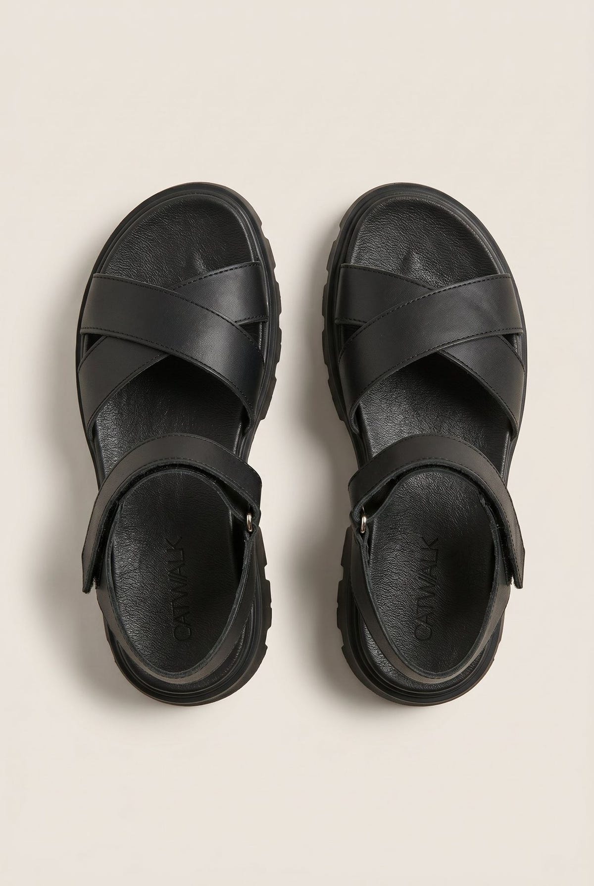 Flatform Sandals Chunky Sole Crossover - Black Matte-Flatform Sandals Chunky Sole Crossover - Black Matte