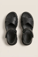 Flatform Sandals Chunky Sole Crossover - Black Matte-Flatform Sandals Chunky Sole Crossover - Black Matte