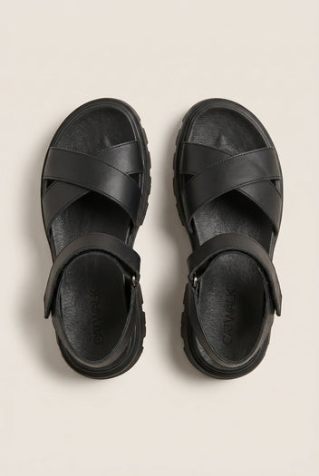Flatform Sandals Chunky Sole Crossover - Black Matte-Flatform Sandals Chunky Sole Crossover - Black Matte