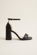 Block Heel Sandals Ankle Strap - Black Matte