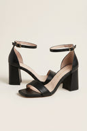 Block Heel Sandals Ankle Strap - Black Matte