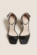 Block Heel Sandals Ankle Strap - Black Matte