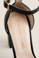 Block Heel Sandals Ankle Strap - Black Matte