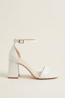 Block Heel Sandals Ankle Strap - White Matte
