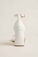 Block Heel Sandals Ankle Strap - White Matte