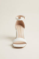 Block Heel Sandals Ankle Strap - White Matte