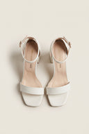 Block Heel Sandals Ankle Strap - White Matte