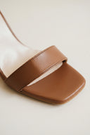 Block Heel Sandals Ankle Strap - Brown Matte