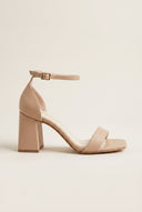 Block Heel Sandals Ankle Strap - Nude Matte