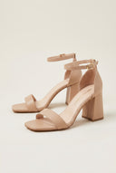 Block Heel Sandals Ankle Strap - Nude Matte
