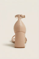 Block Heel Sandals Ankle Strap - Nude Matte