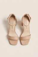 Block Heel Sandals Ankle Strap - Nude Matte