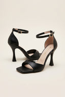 Stiletto Heeled Sandals Ankle Strap - Black Matte