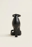 Stiletto Heeled Sandals Ankle Strap - Black Matte