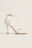 Stiletto Heeled Sandals Ankle Strap - White Matte