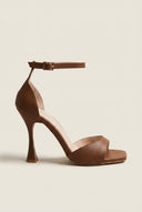 Stiletto Heeled Sandals Ankle Strap - Brown Matte