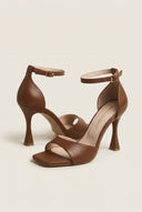 Stiletto Heeled Sandals Ankle Strap - Brown Matte