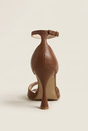Stiletto Heeled Sandals Ankle Strap - Brown Matte