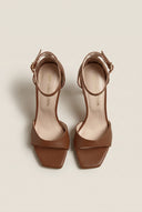 Stiletto Heeled Sandals Ankle Strap - Brown Matte