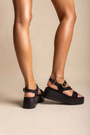 Flatform Sandals Ankle Strap - Black Suede-Flatform Sandals Ankle Strap - Black Suede