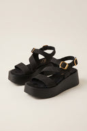 Flatform Sandals Ankle Strap - Black Suede
