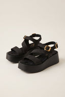 Flatform Sandals Ankle Strap - Black Suede