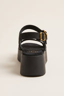 Flatform Sandals Ankle Strap - Black Suede