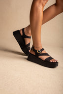 Flatform Sandals Ankle Strap - Black Suede-Flatform Sandals Ankle Strap - Black Suede