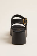 Flatform Sandals Ankle Strap - Black Suede