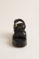 Flatform Sandals Ankle Strap - Black Suede