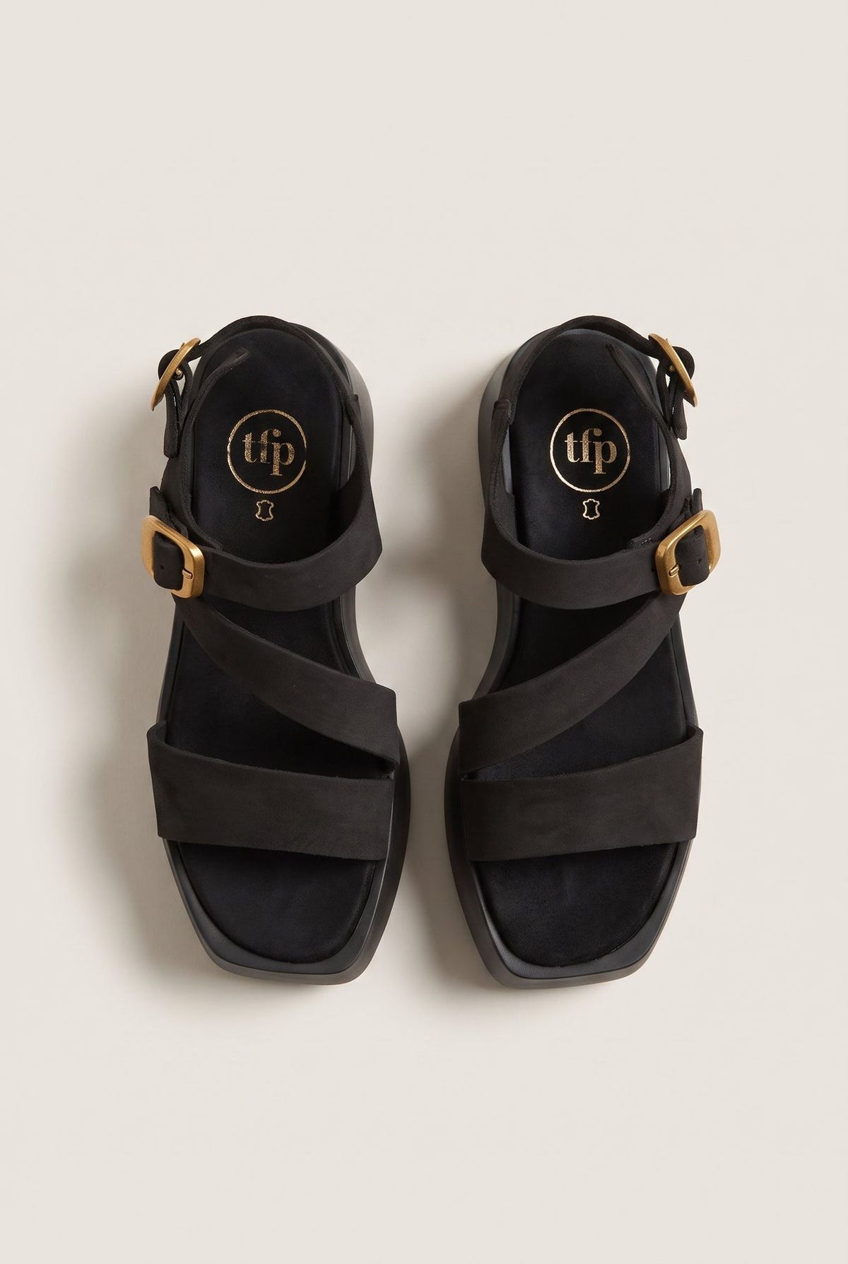 Flatform Sandals Ankle Strap - Black Suede