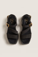 Flatform Sandals Ankle Strap - Black Suede