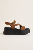 Flatform Sandals Ankle Strap - Mocha Suede