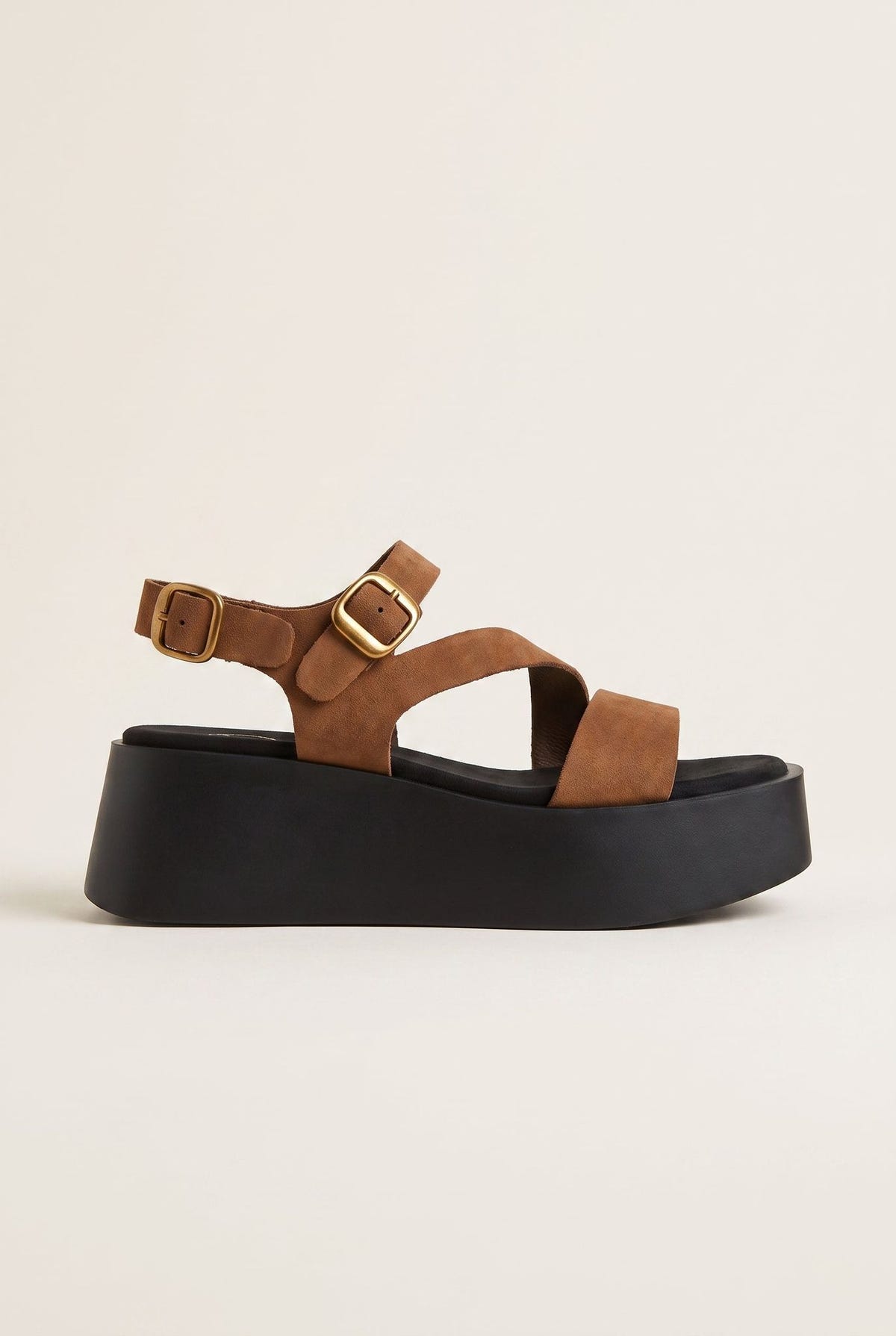 Flatform Sandals Ankle Strap - Mocha Suede