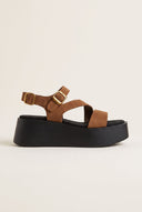 Flatform Sandals Ankle Strap - Mocha Suede