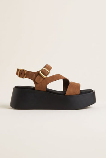 Flatform Sandals Ankle Strap - Mocha Suede