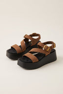 Flatform Sandals Ankle Strap - Mocha Suede